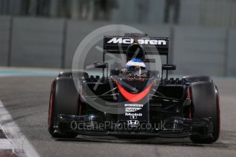 World © Octane Photographic Ltd. McLaren Honda MP4/30 – Fernando Alonso. Friday 27th November 2015, F1 Abu Dhabi Grand Prix, Practice 2, Yas Marina. Digital Ref: 1478LB1D7513