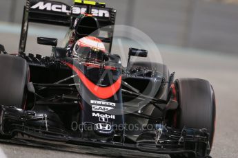 World © Octane Photographic Ltd. McLaren Honda MP4/30 - Jenson Button. Friday 27th November 2015, F1 Abu Dhabi Grand Prix, Practice 2, Yas Marina. Digital Ref: 1478LB1D7790