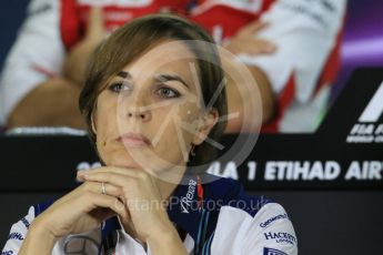 World © Octane Photographic Ltd.. Friday 27th November 2015, F1 Abu Dhabi Grand Prix, Team Personnel FIA Press Conference, Yas Marina. Claire Williams – Williams Martini Racing Deputy Team Principal. Digital Ref: 1480LB1D8157