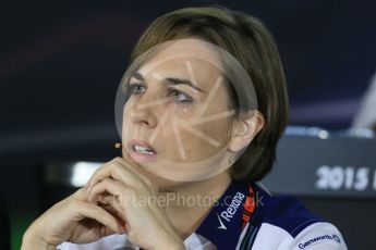 World © Octane Photographic Ltd.. Friday 27th November 2015, F1 Abu Dhabi Grand Prix, Team Personnel FIA Press Conference, Yas Marina. Claire Williams – Williams Martini Racing Deputy Team Principal. Digital Ref: 1480LB1D8250