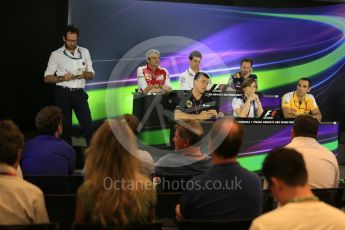 World © Octane Photographic Ltd.. Friday 27th November 2015, F1 Abu Dhabi Grand Prix, Team Personnel FIA Press Conference, Yas Marina. Cyril Abiteboul – Renault Sport F1, Maurizio Arrivabene – Scuderia Ferrari Team Principal, Fererico Gastaldi – Lotus F1 Team Deputy Team Principal, Christian Horner – Infiniti Red Bull Racing Team Principle, Claire Williams – Williams Martini Racing Deputy Team Principal, Toto Wolff – Mercedes AMG Petronas Executive Director. Digital Ref: 1480LB5D4326