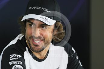 World © Octane Photographic Ltd. Thursday 26th November 2015, F1 Abu Dhabi Grand Prix, Drivers’ FIA Press Conference, Yas Marina. McLaren Honda – Fernando Alonso.  Digital Ref: 1471LB1D4700