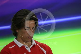 World © Octane Photographic Ltd. Thursday 26th November 2015, F1 Abu Dhabi Grand Prix, Drivers’ FIA Press Conference, Yas Marina. Manor Marussia F1 Team – Roberto Merhi.  Digital Ref: 1471LB1D4877