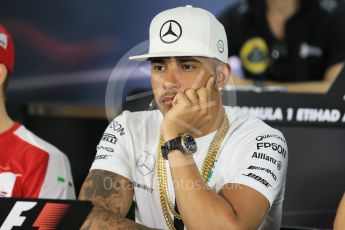 World © Octane Photographic Ltd. Thursday 26th November 2015, F1 Abu Dhabi Grand Prix, Drivers’ FIA Press Conference, Yas Marina. Mercedes AMG Petronas – Lewis Hamilton.  Digital Ref: 1471LB1D4925