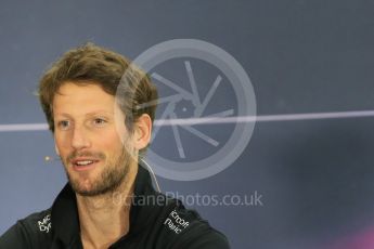 World © Octane Photographic Ltd. Thursday 26th November 2015, F1 Abu Dhabi Grand Prix, Drivers’ FIA Press Conference, Yas Marina. Lotus F1 Team – Romain Grosjean.  Digital Ref: 1471LB1D4943