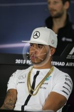 World © Octane Photographic Ltd. Thursday 26th November 2015, F1 Abu Dhabi Grand Prix, Drivers’ FIA Press Conference, Yas Marina. Mercedes AMG Petronas – Lewis Hamilton.  Digital Ref: 1471LB1D4960