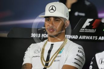 World © Octane Photographic Ltd. Thursday 26th November 2015, F1 Abu Dhabi Grand Prix, Drivers’ FIA Press Conference, Yas Marina. Mercedes AMG Petronas – Lewis Hamilton.  Digital Ref: 1471LB1D4970