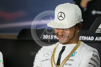 World © Octane Photographic Ltd. Thursday 26th November 2015, F1 Abu Dhabi Grand Prix, Drivers’ FIA Press Conference, Yas Marina. Mercedes AMG Petronas – Lewis Hamilton.  Digital Ref: 1471LB1D5021