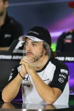 World © Octane Photographic Ltd. Thursday 26th November 2015, F1 Abu Dhabi Grand Prix, Drivers’ FIA Press Conference, Yas Marina. McLaren Honda – Fernando Alonso.  Digital Ref: 1471LB1D5059