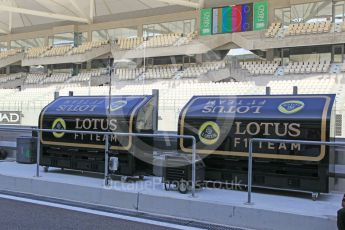 World © Octane Photographic Ltd. Lotus F1 Team E23. Thursday 26th November 2015, F1 Abu Dhabi Grand Prix, Setup, Yas Marina. Digital Ref: 1472CB1L3847