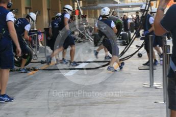 World © Octane Photographic Ltd. Williams Martini Racing team having pit stop practice. Thursday 26th November 2015, F1 Abu Dhabi Grand Prix, Setup, Yas Marina. Digital Ref: 1472CB1L4130