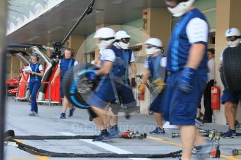 World © Octane Photographic Ltd. Williams Martini Racing team having pit stop practice. Thursday 26th November 2015, F1 Abu Dhabi Grand Prix, Setup, Yas Marina. Digital Ref: 1472CB1L4163