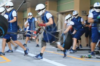 World © Octane Photographic Ltd. Williams Martini Racing team having pit stop practice. Thursday 26th November 2015, F1 Abu Dhabi Grand Prix, Setup, Yas Marina. Digital Ref: 1472CB1L4177