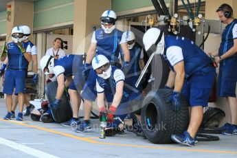 World © Octane Photographic Ltd. Williams Martini Racing team having pit stop practice. Thursday 26th November 2015, F1 Abu Dhabi Grand Prix, Setup, Yas Marina. Digital Ref: 1472CB1L4183