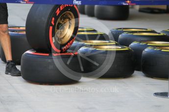 World © Octane Photographic Ltd. Scuderia Toro Rosso preparing tyres for the weekend. Thursday 26th November 2015, F1 Abu Dhabi Grand Prix, Setup, Yas Marina. Digital Ref: 1472CB1L4239