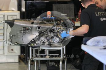 World © Octane Photographic Ltd. Lotus F1 Team E23 Hybrid. Thursday 26th November 2015, F1 Abu Dhabi Grand Prix, Setup, Yas Marina. Digital Ref: 1472CB1L4247