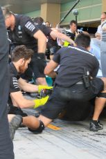 World © Octane Photographic Ltd. Mercedes AMG Petronas F1 team practicing pit stops. Thursday 26th November 2015, F1 Abu Dhabi Grand Prix, Setup, Yas Marina. Digital Ref: 1472CB1L4374