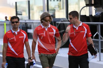 World © Octane Photographic Ltd. Manor Marussia F1 Team – Roberto Merhi. Thursday 26th November 2015, F1 Abu Dhabi Grand Prix, Setup, Yas Marina. Digital Ref: 1472CB7D1214