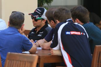 World © Octane Photographic Ltd. Sahara Force India – Sergio Perez. Thursday 26th November 2015, F1 Abu Dhabi Grand Prix, Setup, Yas Marina. Digital Ref: 1472CB7D1284