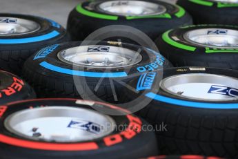 World © Octane Photographic Ltd. Tyres being prepared. Thursday 26th November 2015, F1 Abu Dhabi Grand Prix, Setup, Yas Marina. Digital Ref: 1472LB1D4663