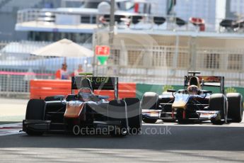 World © Octane Photographic Ltd. Friday 27th November 2015. Trident – Daniël de Jong and DAMS – Pierre Gasly. GP2 Practice, Yas Marina, Abu Dhabi. Digital Ref. : 1476LB1D5588