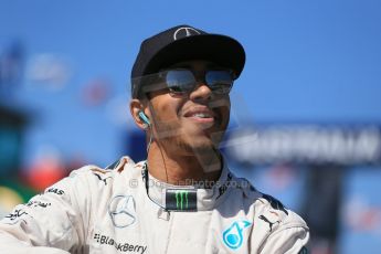 World © Octane Photographic Ltd. Mercedes AMG Petronas F1 W06 Hybrid – Lewis Hamilton. Sunday 15th March 2015, F1 Australian GP Drivers’ Parade, Melbourne, Albert Park, Australia. Digital Ref: 1211LB1D9002