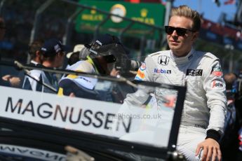 World © Octane Photographic Ltd. McLaren Honda MP4/30 – Kevin Magnussen. Sunday 15th March 2015, F1 Australian GP Drivers’ Parade, Melbourne, Albert Park, Australia. Digital Ref: 1211LB1D9057