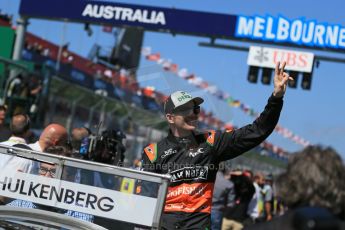 World © Octane Photographic Ltd. Sahara Force India VJM08 – Nico Hulkenberg. Sunday 15th March 2015, F1 Australian GP Drivers’ Parade, Melbourne, Albert Park, Australia. Digital Ref: 1211LB1D9074