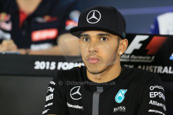 World © Octane Photographic Ltd. Mercedes AMG Petronas F1 W06 Hybrid – Lewis Hamilton FIA Drivers’ Press Conference. Thursday 12th March 2015, F1 Australian GP, Melbourne, Albert Park, Australia. Digital Ref: 1199LB1D4694