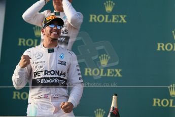 World © Octane Photographic Ltd. Mercedes AMG Petronas F1 W06 Hybrid – Lewis Hamilton (1st). Sunday 15th March 2015, F1 Australian GP Podium, Melbourne, Albert Park, Australia. Digital Ref: 1210LB1D0172