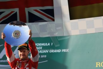 World © Octane Photographic Ltd. Scuderia Ferrari SF15-T– Sebastian Vettel (3rd). Sunday 15th March 2015, F1 Australian GP Podium, Melbourne, Albert Park, Australia. Digital Ref: 1210LB1D0353
