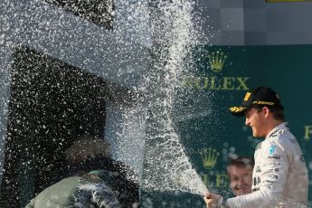 World © Octane Photographic Ltd. Mercedes AMG Petronas F1 W06 Hybrid – Nico Rosberg (2nd). Sunday 15th March 2015, F1 Australian GP Podium, Melbourne, Albert Park, Australia. Digital Ref: 1210LB1D0386