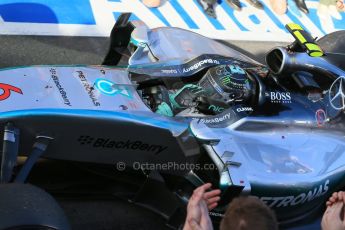World © Octane Photographic Ltd. Mercedes AMG Petronas F1 W06 Hybrid – Nico Rosberg. Sunday 15th March 2015, F1 Australian GP Parc Ferme, Melbourne, Albert Park, Australia. Digital Ref: 1210LB1D9978