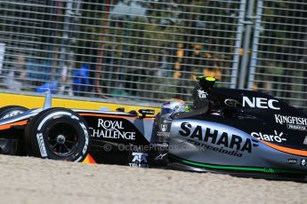 World © Octane Photographic Ltd. Sahara Force India VJM08 – Sergio Perez. Friday 13th March 2015, F1 Australian GP Practice 1, Melbourne, Albert Park, Australia. Digital Ref: 1200LB1D5063