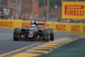 World © Octane Photographic Ltd. Lotus F1 Team E23 Hybrid – Romain Grosjean. Saturday 14th March 2015, F1 Australian GP Practice 3, Melbourne, Albert Park, Australia. Digital Ref: 1203LB1D6784