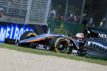 World © Octane Photographic Ltd. Sahara Force India VJM08 – Nico Hulkenberg. Saturday 14th March 2015, F1 Australian GP Practice 3, Melbourne, Albert Park, Australia. Digital Ref: 1203LB1D7302