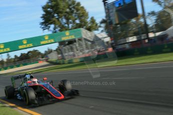 World © Octane Photographic Ltd. McLaren Honda MP4/30 - Jenson Button. Friday 13th March 2015, F1 Australian GP Practice 2, Melbourne, Albert Park, Australia. Digital Ref: 1201LB1D6066