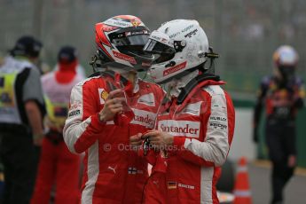 World © Octane Photographic Ltd. Scuderia Ferrari SF15-T– Sebastian Vettel and Kimi Raikkonen. Saturday 14th March 2015, F1 Australian GP Qualifying Parc Ferme, Melbourne, Albert Park, Australia. Digital Ref: 1206LB1D8064