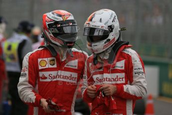 World © Octane Photographic Ltd. Scuderia Ferrari SF15-T– Sebastian Vettel and Kimi Raikkonen. Saturday 14th March 2015, F1 Australian GP Qualifying Parc Ferme, Melbourne, Albert Park, Australia. Digital Ref: 1206LB1D8066