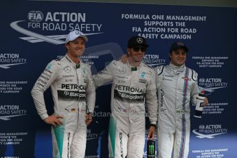 World © Octane Photographic Ltd. Mercedes AMG Petronas F1 W06 Hybrid – Lewis Hamilton and Nico Rosberg and Williams Martini Racing FW37 – Felipe Massa. Saturday 14th March 2015, F1 Australian GP Qualifying Parc Ferme, Melbourne, Albert Park, Australia. Digital Ref: 1206LB1D8152