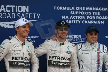 World © Octane Photographic Ltd. Mercedes AMG Petronas F1 W06 Hybrid – Lewis Hamilton and Nico Rosberg and Williams Martini Racing FW37 – Felipe Massa. Saturday 14th March 2015, F1 Australian GP Qualifying Parc Ferme, Melbourne, Albert Park, Australia. Digital Ref: 1206LB1D8159