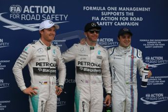 World © Octane Photographic Ltd. Mercedes AMG Petronas F1 W06 Hybrid – Lewis Hamilton and Nico Rosberg and Williams Martini Racing FW37 – Felipe Massa. Saturday 14th March 2015, F1 Australian GP Qualifying Parc Ferme, Melbourne, Albert Park, Australia. Digital Ref: 1206LB1D8164