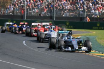 World © Octane Photographic Ltd. Mercedes AMG Petronas F1 W06 Hybrid – Nico Rosberg and Williams Martini Racing FW37 – Felipe Massa. Sunday 15th March 2015, F1 Australian GP Race, Melbourne, Albert Park, Australia. Digital Ref: 1209LB1D9321
