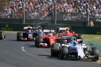 World © Octane Photographic Ltd. Williams Martini Racing FW37 – Felipe Massa and Scuderia Ferrari SF15-T– Sebastian Vettel. Sunday 15th March 2015, F1 Australian GP Race, Melbourne, Albert Park, Australia. Digital Ref: 1209LB1D9325