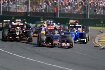 World © Octane Photographic Ltd. Scuderia Toro Rosso STR10 – Carlos Sainz Jnr., Lotus F1 Team E23 Hybrid – Pastor Maldonado and Sauber F1 Team C34-Ferrari – Felipe Nasr. Sunday 15th March 2015, F1 Australian GP Race, Melbourne, Albert Park, Australia. Digital Ref: 1209LB1D9334