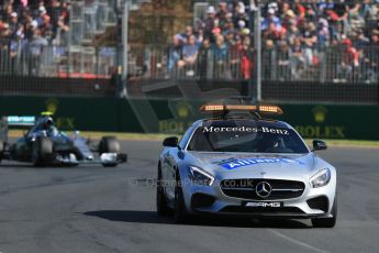 World © Octane Photographic Ltd. Mercedes AMG Petronas F1 W06 Hybrid – Lewis Hamilton behind the Mercedes AMG GT Safety Car. Sunday 15th March 2015, F1 Australian GP Race, Melbourne, Albert Park, Australia. Digital Ref: 1209LB1D9486