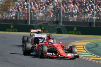 World © Octane Photographic Ltd. Scuderia Ferrari SF15-T– Sebastian Vettel and Scuderia Toro Rosso STR10 – Carlos Sainz Jnr. Sunday 15th March 2015, F1 Australian GP Race, Melbourne, Albert Park, Australia. Digital Ref: 1209LB1D9499