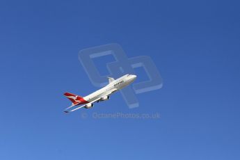 World © Octane Photographic Ltd. Qantas Boeing 747-400 flyby. Sunday 15th March 2015, F1 Australian GP Race, Melbourne, Albert Park, Australia. Digital Ref: 1209LW1L7254