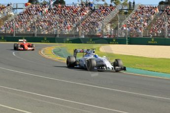World © Octane Photographic Ltd. Williams Martini Racing FW37 – Felipe Massa and Scuderia Ferrari SF15-T– Sebastian Vettel. Sunday 15th March 2015, F1 Australian GP Race, Melbourne, Albert Park, Australia. Digital Ref: 1209LW1L7291