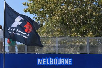 World © Octane Photographic Ltd. F1 flag. Saturday 14th March 2015, F1 Australian GP Paddock, Melbourne, Albert Park, Australia. Digital Ref: 1205LB1D6542